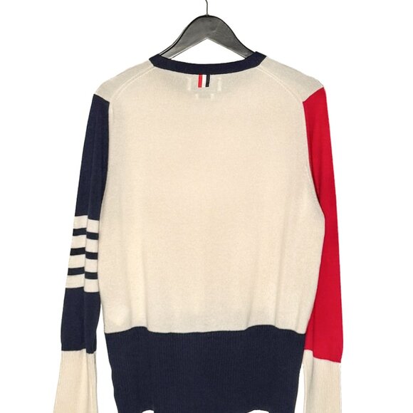 Thom Browne Ivory Colourblock Red Navy Cashmere Crewneck Sweater - Picture 5 of 9
